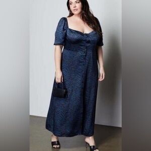 NWT Good American CORSET PUFF SLEEVE MAXI Size 6 (3X) NAVY
